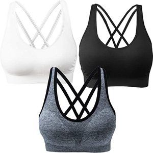 AKAMC 3 Pack Med Support Cross Back Wire Fee Removable Cups Sport Bras A193-75